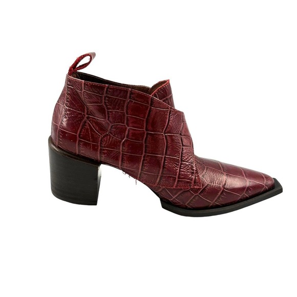 jeffrey campbell burgundy Croc Embossed Leather block heel Bootie sz 6 witchy - Picture 2 of 10
